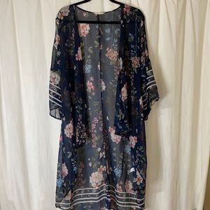 Floral and striped kimono